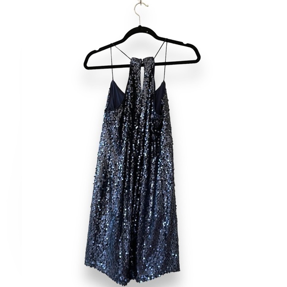 Express Party Dress Womens Size XS Navy Blue Sequin Strappy Mini V Neck Fetsival - Picture 4 of 8